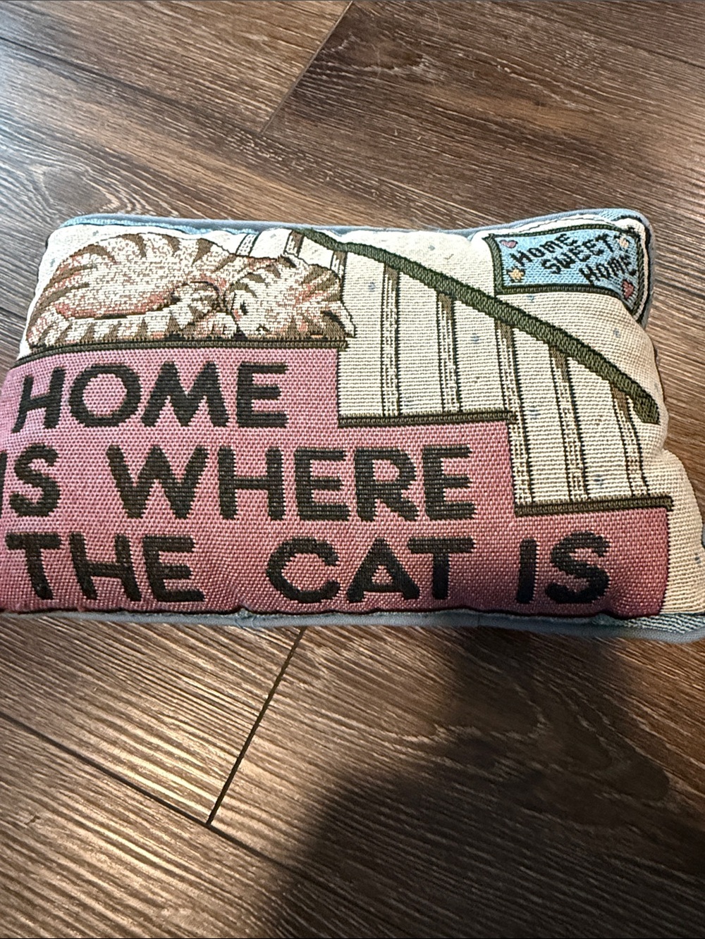 Decorative 'Home Is Where The Cat Is' Pink Accent Pillow